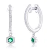Simona Sterling Silver, Lab-grown Emerald Hexagon Charm And Natural Diamond Huggies -0.31ct