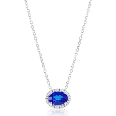 Simona Sterling Silver Lab Grown Gemstone & Diamond Halo Pendant Necklace In Multi