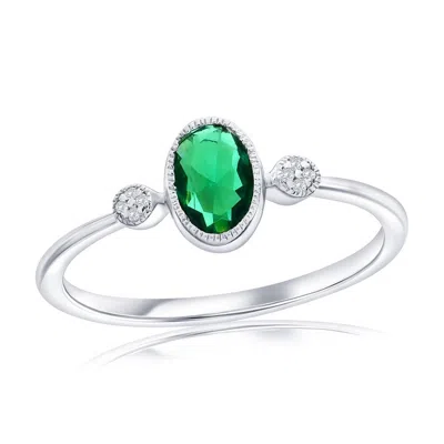 Simona Sterling Silver, Lab-grown Oval Emerald & Natural Diamond Ring
