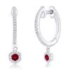 Simona Sterling Silver, Lab-grown Ruby Hexagon Charm & Natural Diamond Huggies