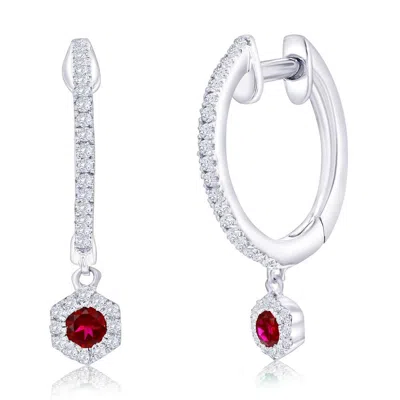 Simona Sterling Silver, Lab-grown Ruby Hexagon Charm & Natural Diamond Huggies