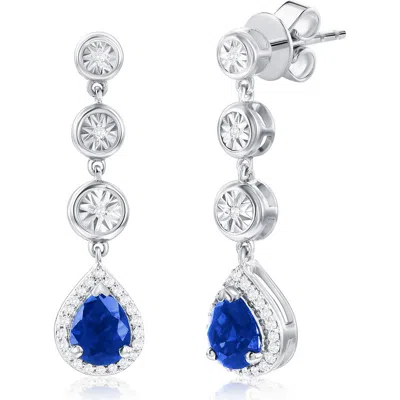 Simona Sterling Silver Lab Grown Sapphire & Diamond Drop Earrings In Multi