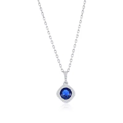 Simona Sterling Silver, Lab-grown Sapphire And Natural Diamond Pendant W/chain - 0.78ct In Blue