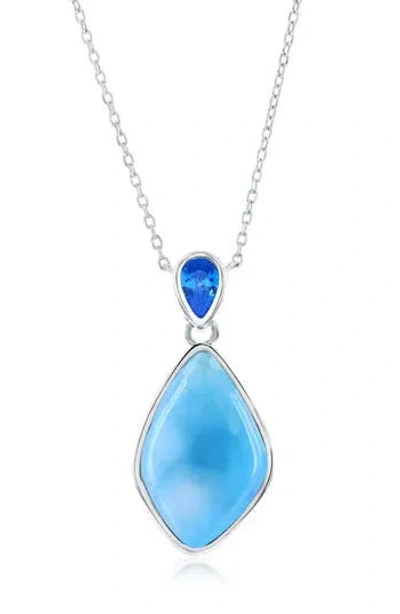 Simona Sterling Silver Larimar & Blue Cubic Zirconia Pendant Necklace In Metallic