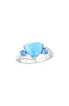 Simona Sterling Silver Larimar & Cubic Zirconia Heart Ring In Metallic