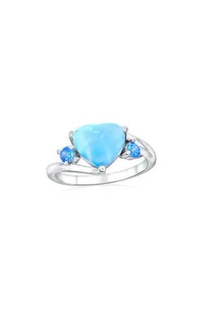 Simona Sterling Silver Larimar & Cubic Zirconia Heart Ring In Metallic