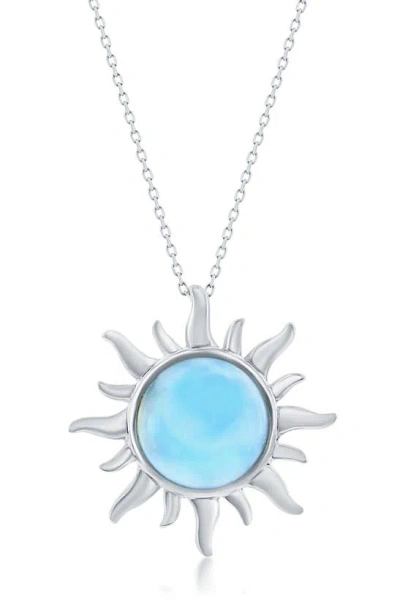 Simona Sterling Silver Larimar Sun Pendant Necklace In Blue