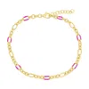 Simona Sterling Silver Linked Rose Violet Enamel Anklet - Gold Plated In Gold