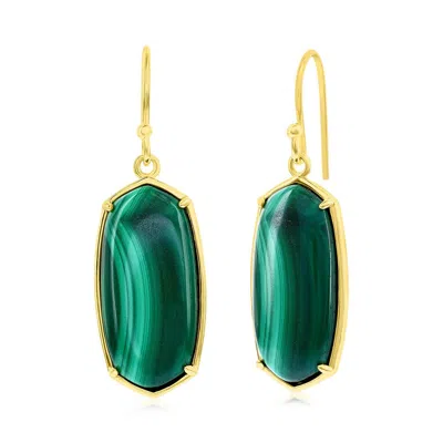 Simona Sterling Silver Long Hexagon Malachite Dangle Earrings - Gold Plated In Green