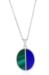 Simona Sterling Silver Malachite & Lapis Lazuli Oval Pendant Necklace In Malachite/lapis