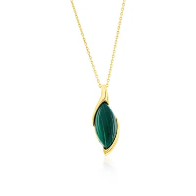 Simona Sterling Silver Marquise Malachite Pendant Necklace - Gold Plated In Green