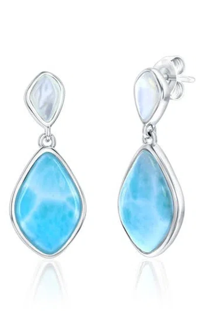 Simona Sterling Silver Mother-of-pearl & Larimar Drop Earrings In Blue