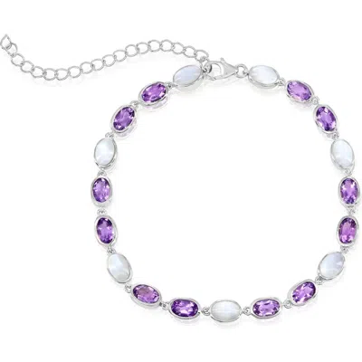 Simona Sterling Silver Mother-of-pearl & Amethyst Bracelet In Metallic