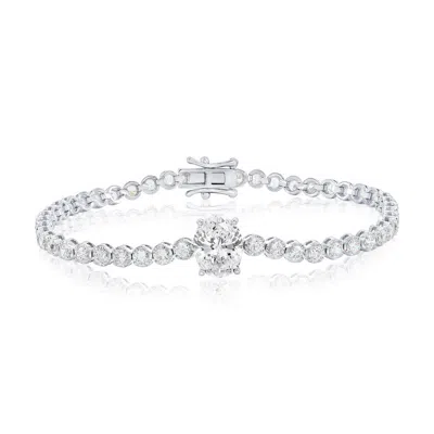 Simona Sterling Silver, Oval & Round Cz Tennis Bracelet