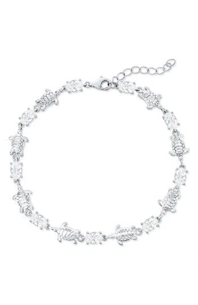 Simona Sterling Silver Oval Cubic Zirconia & Turtle Line Bracelet In Metallic