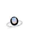 SIMONA STERLING SILVER OVAL CUT OPAL & PAVÉ CZ RING