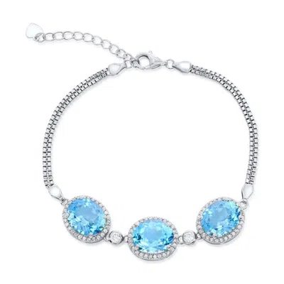 Simona Sterling Silver, Oval Gemstone Bracelet In Blue