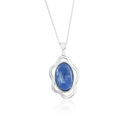 Simona Sterling Silver Oval Kyanite Wavy Design Pendant Necklace In Blue