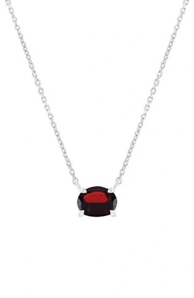 Simona Sterling Silver Oval Semiprecious Stone Pendant Necklace In Pattern