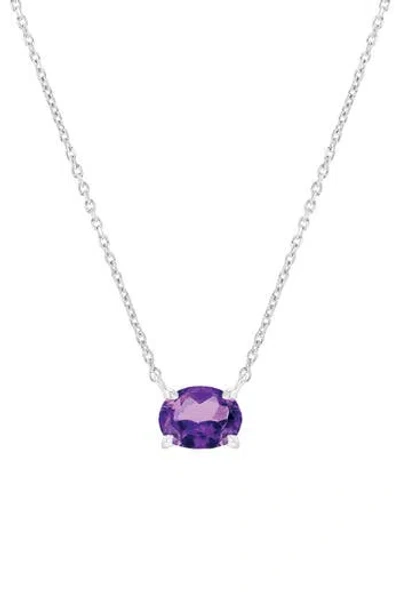 Simona Sterling Silver Oval Semiprecious Stone Pendant Necklace In Pattern