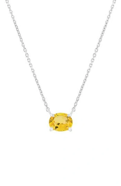 Simona Sterling Silver Oval Semiprecious Stone Pendant Necklace In Orange