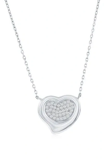 Simona Sterling Silver Pavé Cubic Zirconia Heart Pendant Necklace