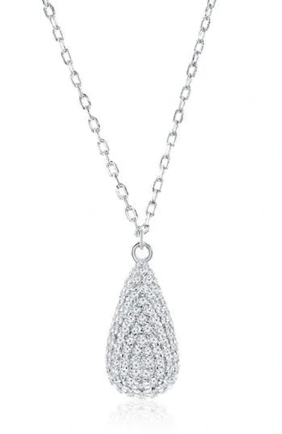 Simona Sterling Silver Pavé Cubic Zirconia Pear Pendant Necklace In Metallic