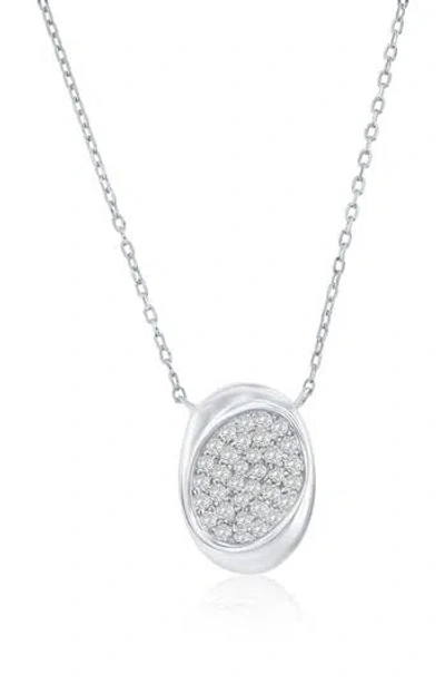 Simona Sterling Silver Pavé Cz Oval Pendant Necklace
