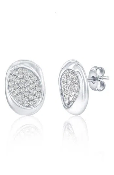 Simona Sterling Silver Pavé Cz Oval Stud Earrings