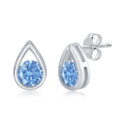 Simona Sterling Silver Pearshaped Earrings W/round 'march Birthstone' Studs - Aquamarine In Blue
