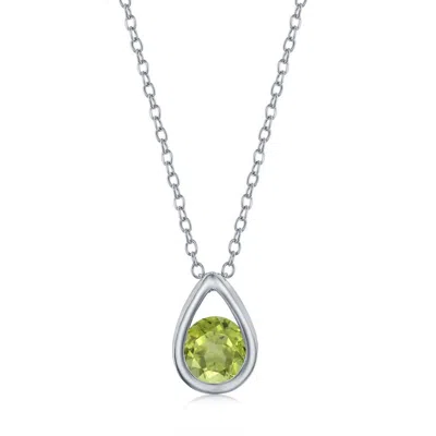 Simona Sterling Silver Pearshaped Necklace W/round 'august Birthstone' Gem- Peridot In Green