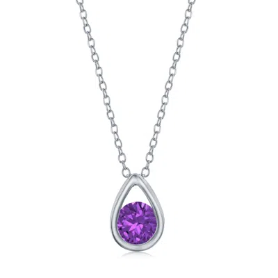 Simona Sterling Silver Pearshaped Necklace W/round 'february Birthstone' Gem - Amethyst In Purple