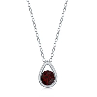 Simona Sterling Silver Pearshaped Necklace W/round 'january Birthstone' Gem - Garnet In Red