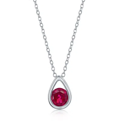 Simona Sterling Silver Pearshaped Necklace W/round 'july Birthstone' - Ruby In Red