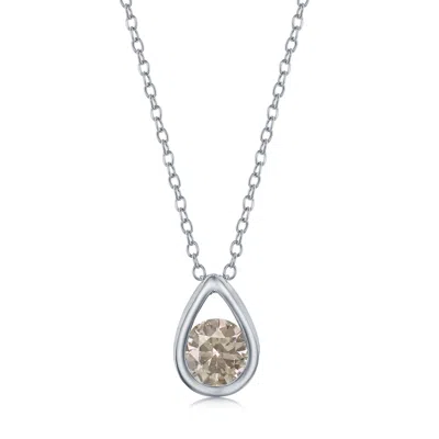 Simona Sterling Silver Pearshaped Necklace W/round 'june Birthstone' - Alexandrite In Brown