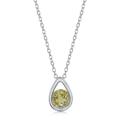 Simona Sterling Silver Pearshaped Necklace W/round 'november Birthstone' Gem - Citrine In Yellow