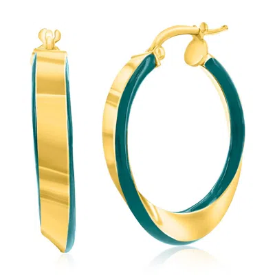 Simona Sterling Silver Petrolio Enamel Twist Hoop Earrings - Gold Plated In Blue