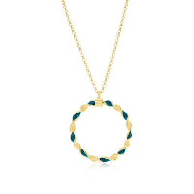 Simona Sterling Silver, Petrolio Enamel Twisted Necklace - Gold Plated In Blue
