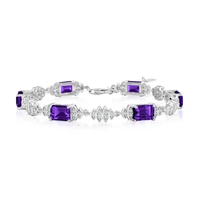 Simona Sterling Silver, Rectangle Gemstone Bracelet In Metallic