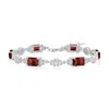 Simona Sterling Silver, Rectangle Gemstone Bracelet In Red