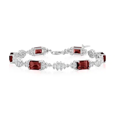 Simona Sterling Silver, Rectangle Gemstone Bracelet In Red