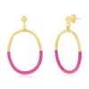 Simona Sterling Silver, Rose Violet Enamel Oval Earrings - Gold Plated In Red
