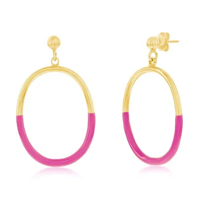 Simona Sterling Silver, Rose Violet Enamel Oval Earrings - Gold Plated In Red