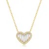 Simona Sterling Silver Round And Baguette Cz Heart Necklace In Gold