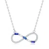 Simona Sterling Silver Round & Baguette Cz Infinity Necklace - Simulated Gem In Blue