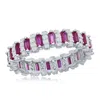Simona Sterling Silver Round & Baguette Eternity Band Ring - Simulated Ruby In Pink