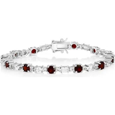 Simona Sterling Silver Round & Oval Garnet Bracelet