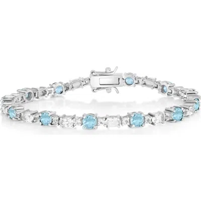 Simona Sterling Silver Round & Oval Garnet Bracelet In Blue