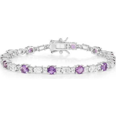 Simona Sterling Silver Round & Oval Garnet Bracelet In Purple