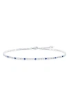 Simona Sterling Silver Round Cubic Zirconia Tennis Anklet In Blue